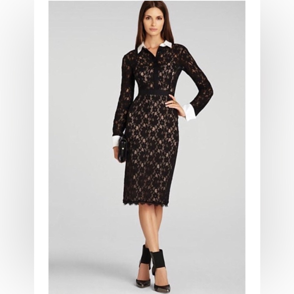 BCBG MAXAZRIA Olga Fitted Lace Sheath Dress. Size 4 Black.